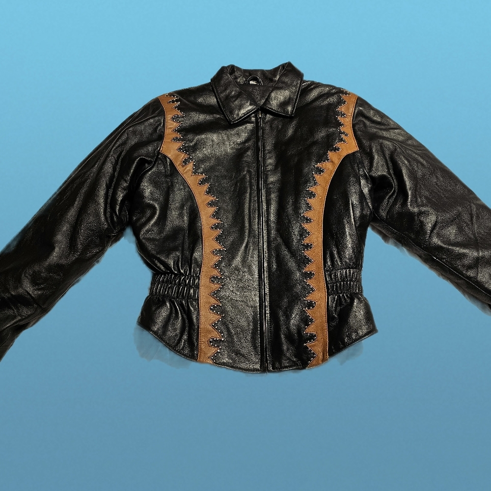 VTG Vance Leathers USA Soft Leather Jacket Womens Black Collared Zip Lined Sz L